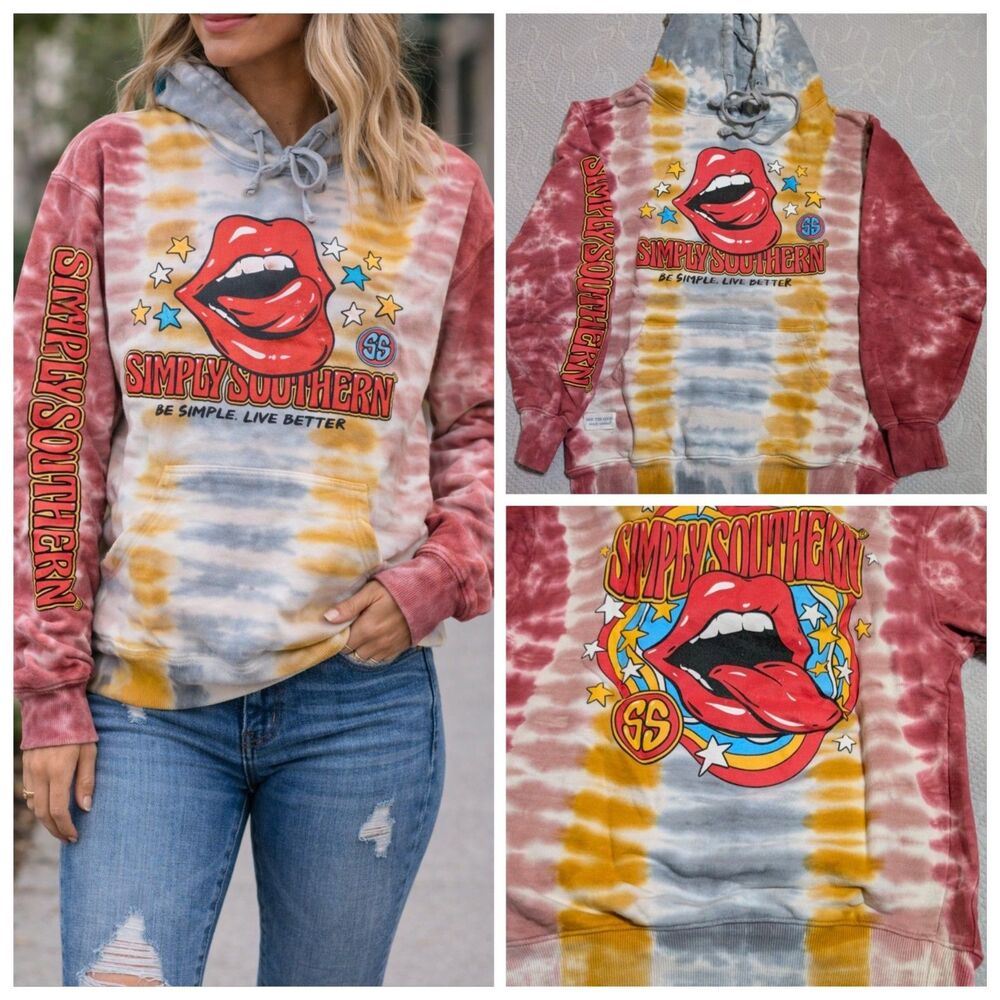 Vintage Simply Southern Small Hoodie Double Sided Womens Retro Grunge Pockets